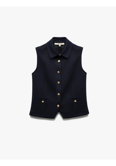Koton Slim Fit Gold Düğme Detaylı Kolsuz Ceket Yaka Yelek Lacivert 5sak30062ek Lacivert