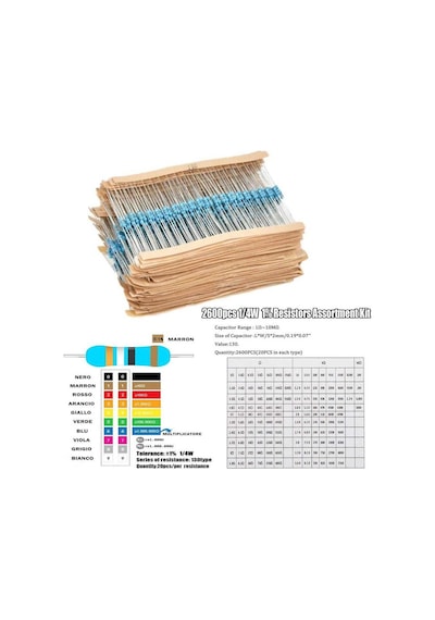Direnç Seti 1/4w Metal Film %1 20'şerli 2600 Adet 130 Çeşit Şeffaf Çantada