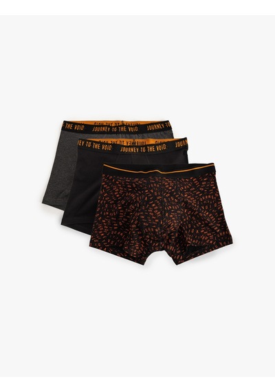 Koton 3'lü Boxer Seti Slogan Baskılı Pamuklu Siyah Desenli 5slm90005mk Siyah