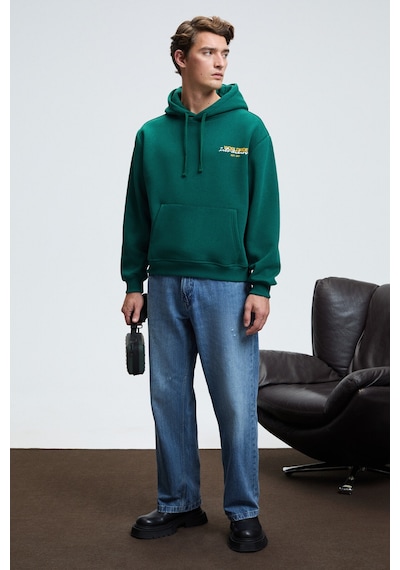 Grımelange PASCAL Erkek Kapüşonlu Kanguru Cepli Önü Ve Sırtı Baskılı Regular Fit Yeşil Sweatshirt