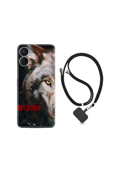 Tecno Spark 9T Kılıf İpli Boyun Askılı Desenli Silikon Wolf Eyes 1758