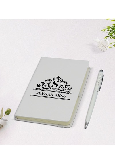 Kişiye Özel İsimli 9x14cm Beyaz Defter Ve Kalem Hediye Seti - Model 12