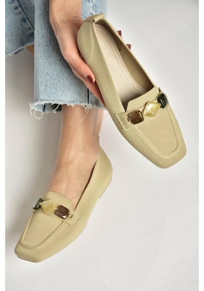 Fox Shoes Y820400304 Ten Triko Kumaş Boncuk Detaylı Kadın Babet Ten