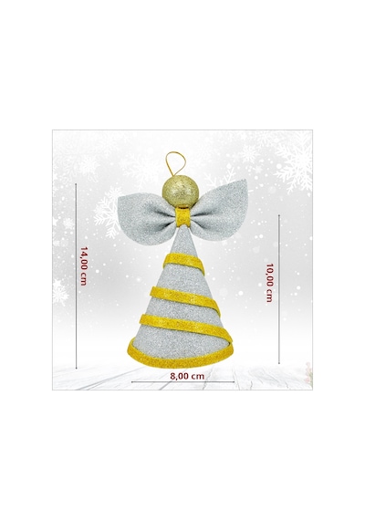 Yılbaşı Ağacı Simli Eva Külah Tepelik, 14cm X 9cm - Gümüş