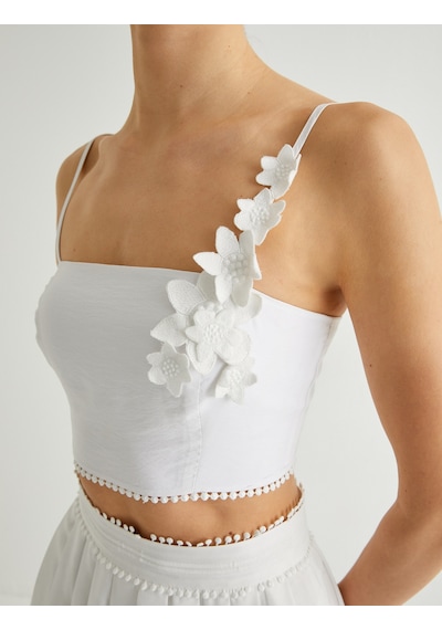 Koton Çiçek Detaylı Crop Büstiyer Beyaz 4sak30149ew Beyaz