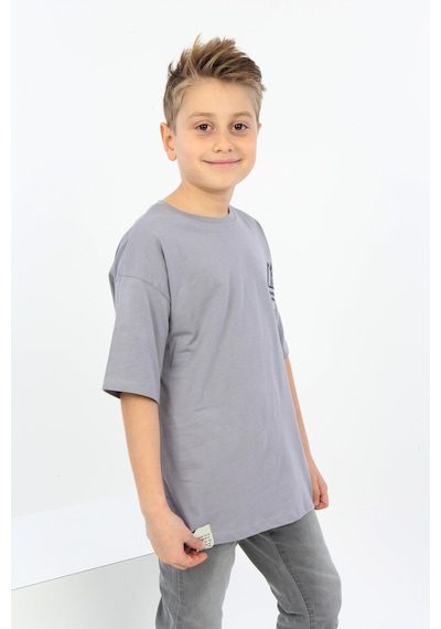 Toontoy Kids Toontoy Erkek Çocuk Baskılı Bisiklet Yaka Kısa Kollu Tişört Koyu Gri
