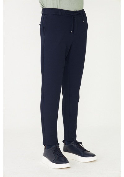 Lacivert Modern Kesim Bağcıklı Smart Casual Jogger Pantolon Laci