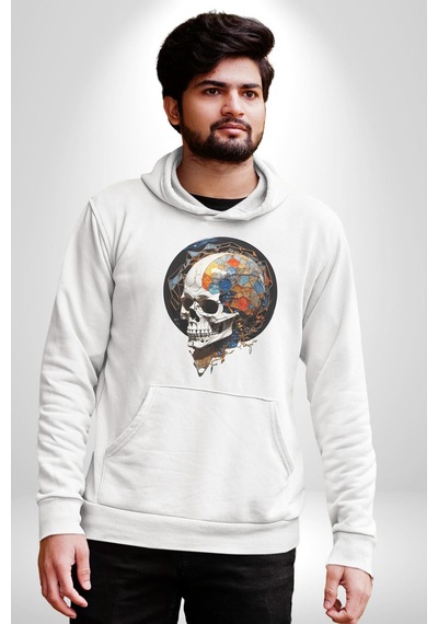 Kuru Kafa Kristal Kadın Erkek Beyaz Kapüşonlu Sweatshirt Hoodie Beyaz