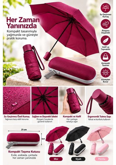 Kapsül Şemsiye Bordo Belirtilmemiş