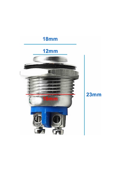 16mm Metal Panel Montaj Yüksek Kafa Push Buton NO DC 6A 12V AC 3A 250V IP67 Su Geçirmez Düğme