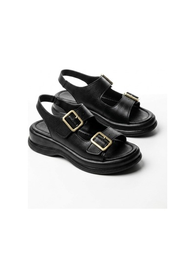 Giamgia Store Kadın Siyah İki Bantlı Kalın Taban Rahat Günlük Sandalet-2357