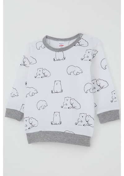 Breeze Erkek Bebek Pijama Takımı Omuzdan Patlı Sevimli Kutup Ayıcığı Desenli 4 Ay-1 Yaş, Beyaz