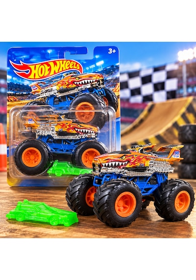 Hot Wheels Airplane Mode Turuncu Köpek Balığı Tasarımlı Büyük Tekerlekli Oyuncak Araba
