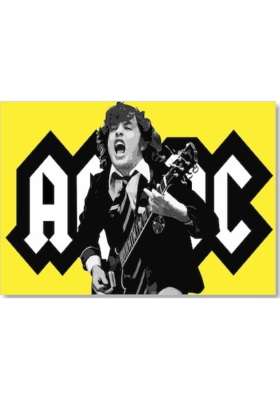Cakasepetim Acdc Angus Young Sarı Zemin Ahşap Mdf Tablo