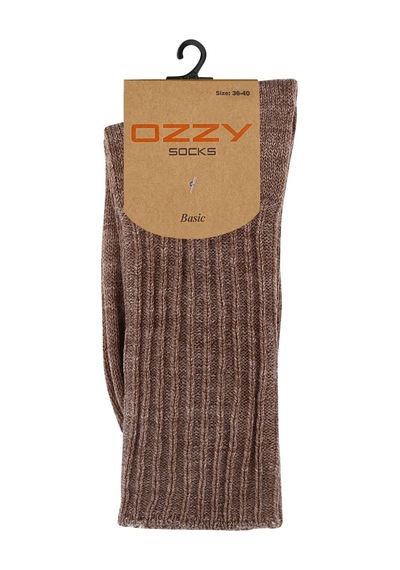 Ozzy Socks Kışlık Kadın Yünlü Kahverengi Renk Uyku Çorabı Soft Touch Kahverengi