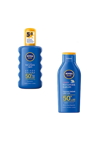 Nivea Sun Baby Hassas Bebek Cildi Güneş Losyonu SPF50+ 200 ML + Anında Koruma SPF50+ Güneş Spreyi 200 ML