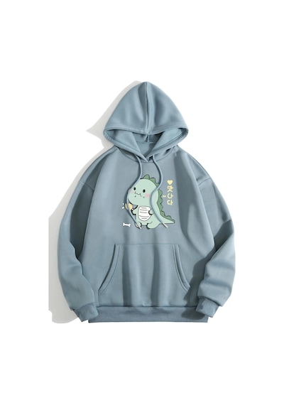 Startmore Mavi Unisex Dino Özel Göğüs Baskılı Oversize Bisiklet Yaka