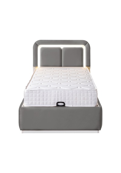 Demonte Baza Seti, Nox Ledli Tek Kişilik Baza Başlık Seti - İkili Set, Gri - 100x200 Cm 100 x 200