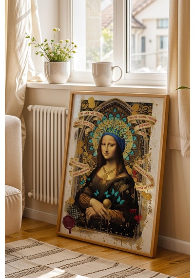 Leonardo Da Vinci Mona Lisa Çerçeveli Tablo Giyinme Odası Makyaj Masası Arkası Dekoru Street Art