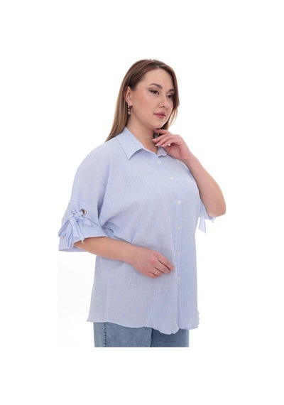 Lady Majestic Büyük Beden Kadın Pamuklu Gömlek Rahat Kesim, Düğmeli, Volan Kol Detaylı Mavi Lady Majestic Büyük Beden Kadın Pamuklu Gömlek Rahat Kesim, Düğmeli, Volan Kol Detaylı Mavi