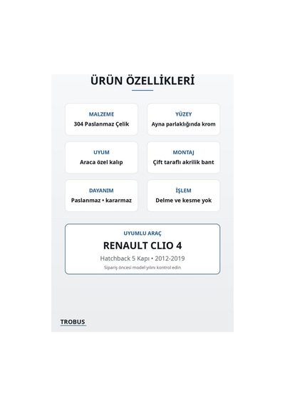Renault Clio 4 2012-2019 Uyumlu Krom Kapı Kolu Kaplaması 4 Kapı Paslanmaz Çelik