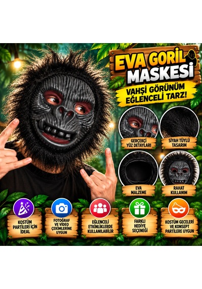 NessiWorld Eva Goril Maskesi Vahşi Goril Siyah