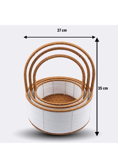 Büro Ev Ofis Düzeni İçin 3parça Hasır Stil Rattan Plastik İçe Geçen Kahve Saplı Beyaz Sepet Seti Diğer