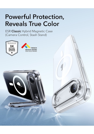 Esr Apple Uyumlu iPhone 17 Air Classic Hybrid Magsafe Standlı Kılıf- Kamera Kontrol Buton - Şeffaf Şeffaf