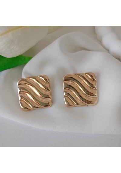 Lente Aksesuar Modern Dalga Dokulu Kare Küpe - Günlük Ve Özel Gün Şıklığı Retro Küpe Gold