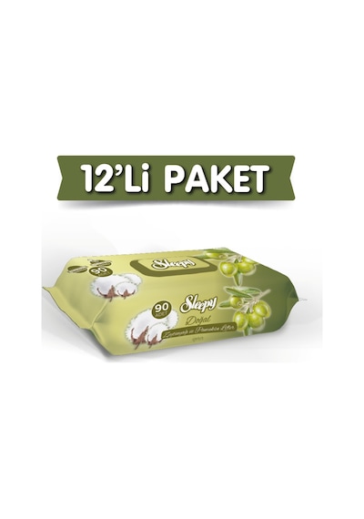Sleepy Islak Havlu Mendil 90 Yaprak 12 Li Set Pamuk&Zeytin Yağlı