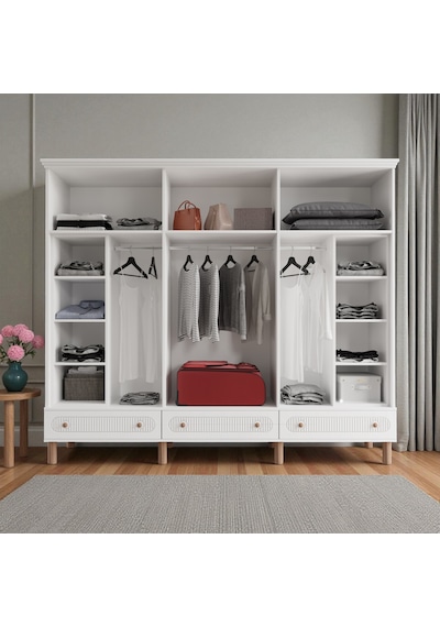 Comiet Sally 6 Kapaklı Aynalı Çekmeceli Mdf Gardırop Beyaz