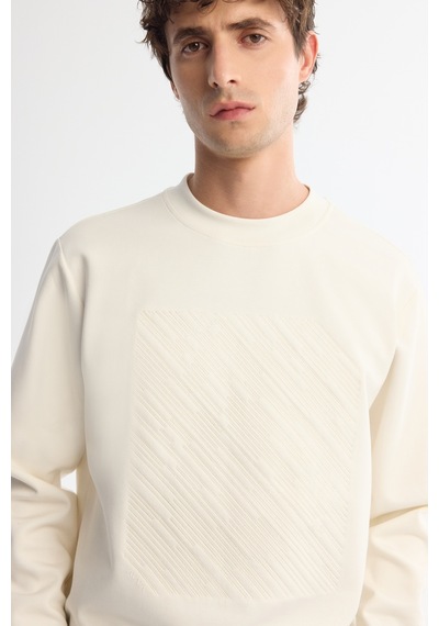 Avva Erkek Ekru Bisiklet Yaka Pamuklu Baskılı Elastan Regular Fit Sweatshirt A42y1243