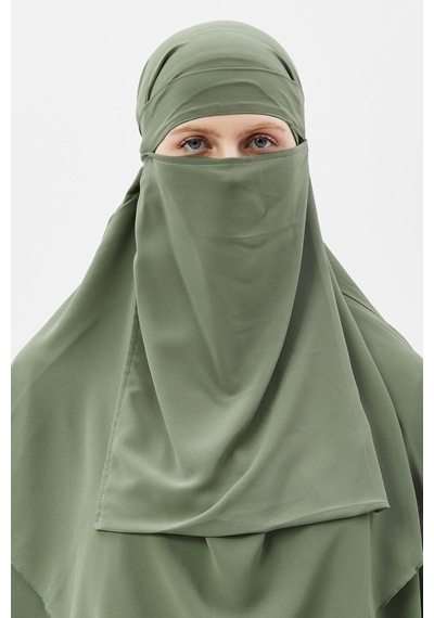 Altobeh Hazır Pratik Şifon Üç Katlı Peçeli Üçgen Hac Umre Şalı Sufle Hijab Nikap Fıstık Yeşili