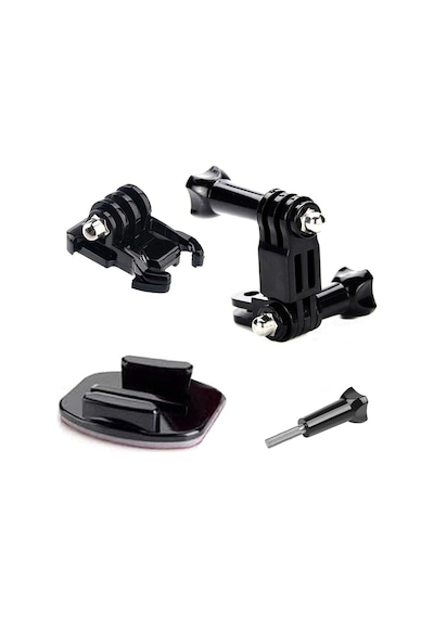 Gplus Bs08yvh 8 Parça Flat Zemin Düz Yüzey Vidalı Hızlı Tak 3 Yollu Aksiyon Kamera Uyumlu 3m Yapışkan Motor Kask Bağlantı Seti Siyah