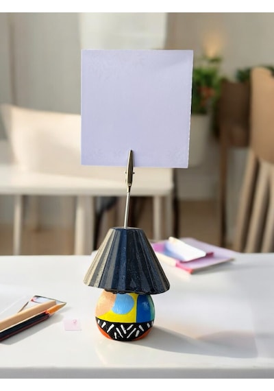 Siyah Abajur Fotoğraf Not Tutacağı Ofis Masası Hediyelik Tutucu Siyah