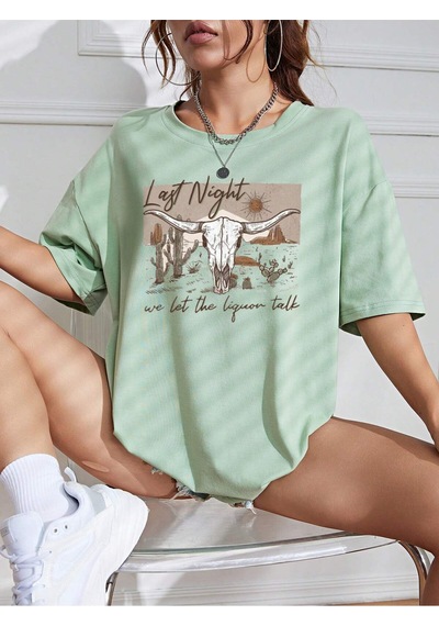 Noıssey Karikatür Ve Grafik Tasarım Oversize T-shirt Cartoon/letter Serisi Kod811 Mavi