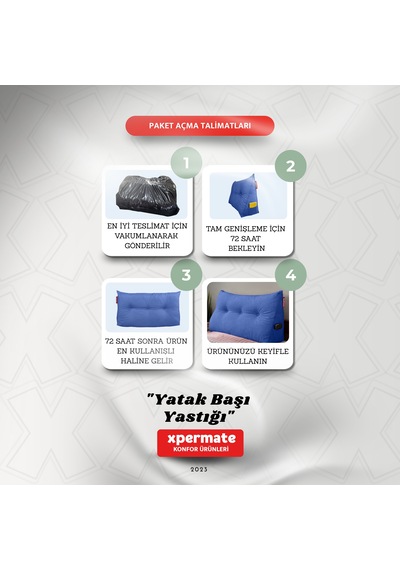 Yatak Başı Yastığı Sırt Ve Bel Destek Yastığı 120 Cm Mavi