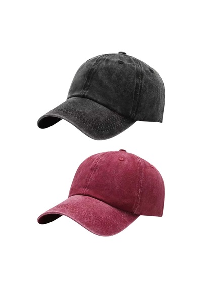Tezzgelsin Unisex Pamuklu Eskitme 2'li Kep Şapka Siyah Kırmızı