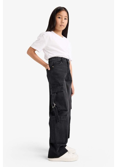 Defacto Kız Çocuk Wide Leg Kargo Geniş Paça Jean Pantolon E6185a825aunm36 Antrasit