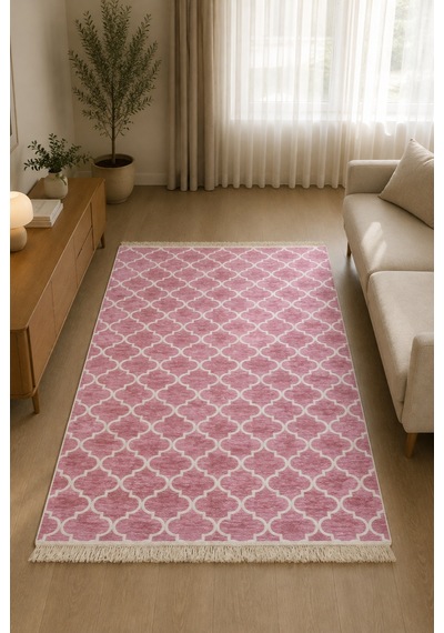 Kilim Paspas Çok Amaçlı Halı Makinede Yıkanabilir Toz Yapmaz Pembe 5
