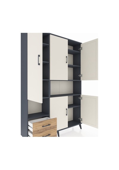 Arges Dolap 10 Raflı 2 Çekmeceli 5 Kapaklı 132x30x195 Antrasit-aytaşı/çam Aytası/atlas Çam