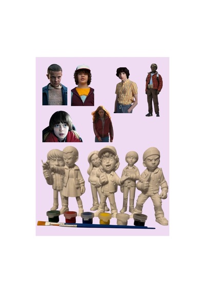 3d Stranger Things Eleven - Mike - Dustin - Lucas - Will - Max Karakterleri 6 Lı Figür Boyama Seti - Kendin Boya Hobi Ve Etkinlik Seti - Akrilik Boya + 12 Fırça