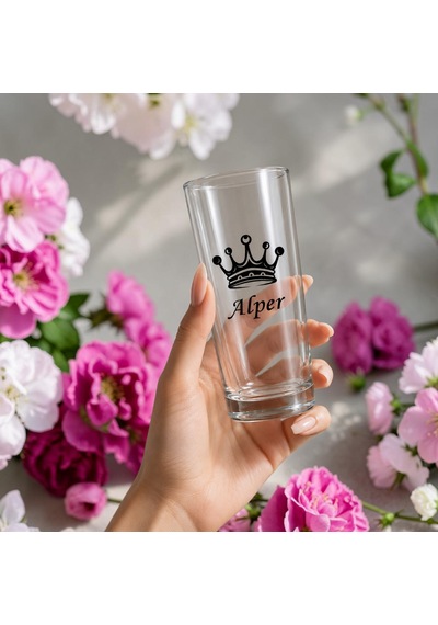 Kişiye Özel Tasarımlı Kral Ve Kraliçe Tacı Tasarımlı İsim Yazılabilen 230 Ml 6 Adet Rakı Bardağı Şeffaf