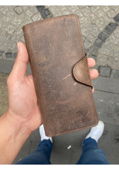 Karalı Deri Karalı Hakiki Crazy Deri Telefonluk Unisex Cüzdan - Eskitme Deri Gtc-40 Kahverengi