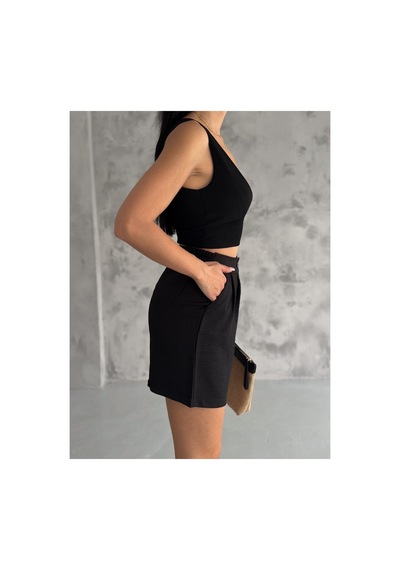 Winmoda34 Kadın Trend Keten Şort 2 Cep siyah