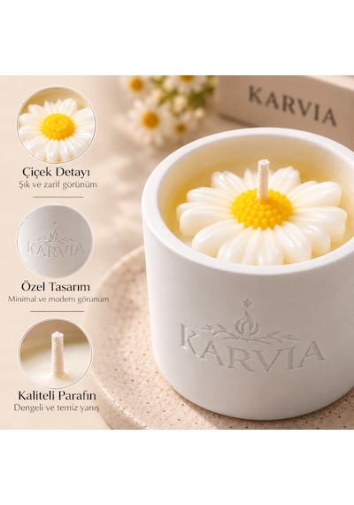 Karvia Desenli Kokulu Beton Mum- El Yapımı 001 - Beyaz