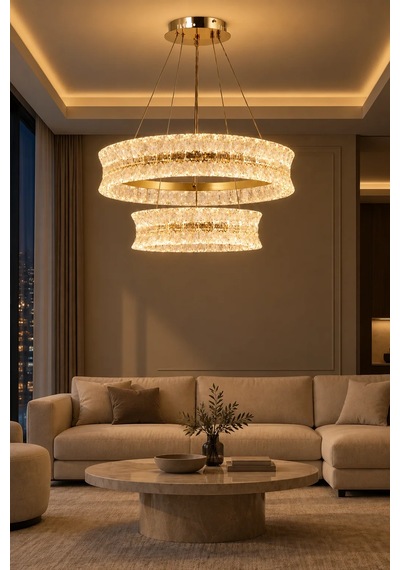 Modern Premıum Sarkıt Avize Gold Kasa Üç Renk Led Cam Taşlı Lüx Avize 228w Beyaz