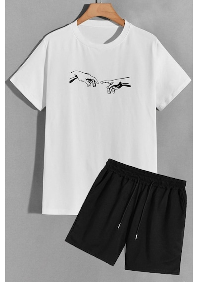 Uyguntarz Michelangelo Şort T-shirt Eşofman Takımı Beyaz