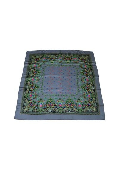 Tikitonki Kare Kesim Etnik Çiçek Desenli Saten Gri Eşarp - 90x90 Gri Gri