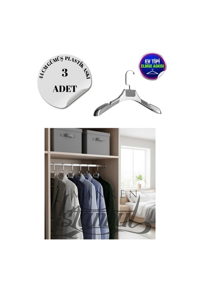 Ceket Askısı 44 Cm Gümüş Plastik Bluz Elbise Kıyafet Askısı Ev Tipi 3 Adet Diğer